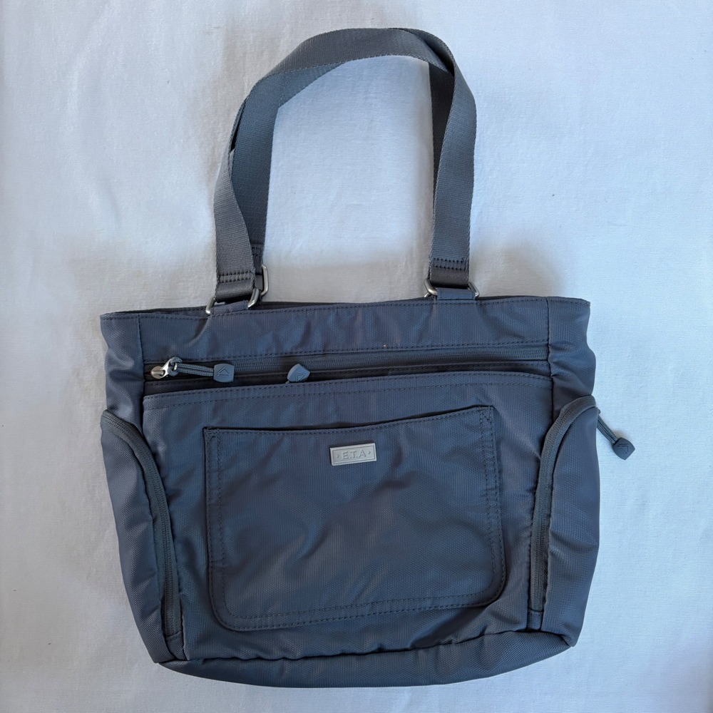 ETA Gray Nylon Tote Bag Shoulder Bag Top‎ Zip Multiple Pockets